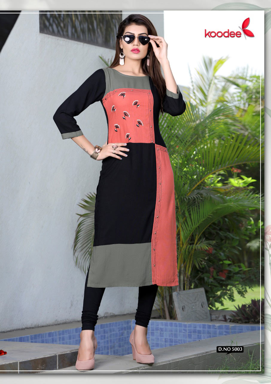 Pahal Vol-1 Koodee Rayon Handwork Straight Long Kurti Pahal Vol-1 Koodee Rayon Handwork Straight Long Kurti